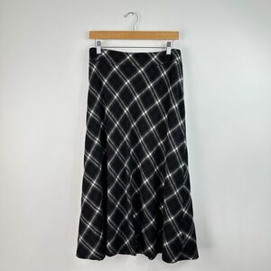 Talbots Womens Plaid Wool Blend Midi Skirt A-Line Career Casual Black 16W / XL